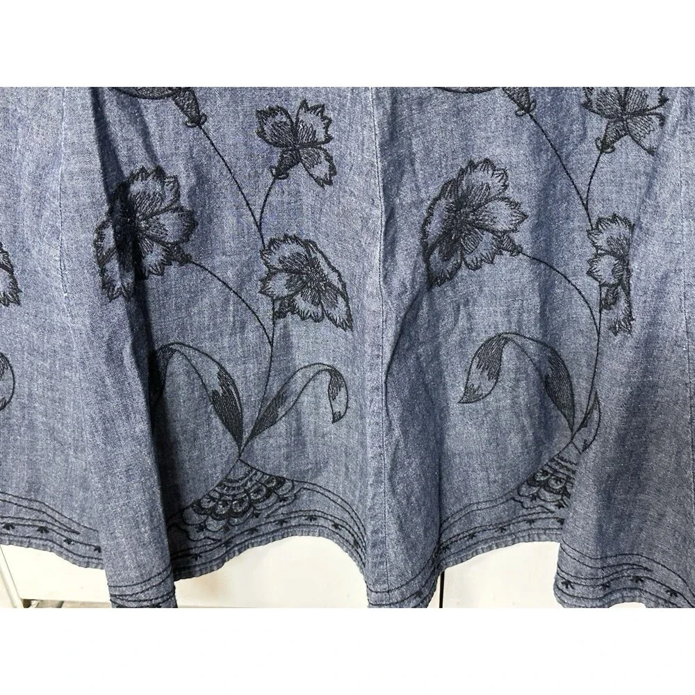 VGC J. Jill Floral Embroidered 100% Cotton A Line Midi Skirt Size 14Petite - Picture 4 of 14